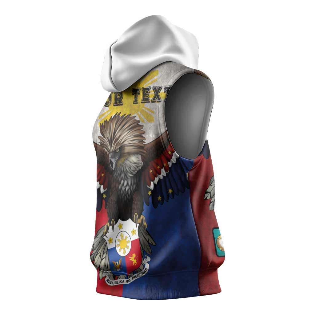 Custom Philippines World Champion Boxing Sleeveless Hoodie Eagle-Grunge Design - Polynesian Pride