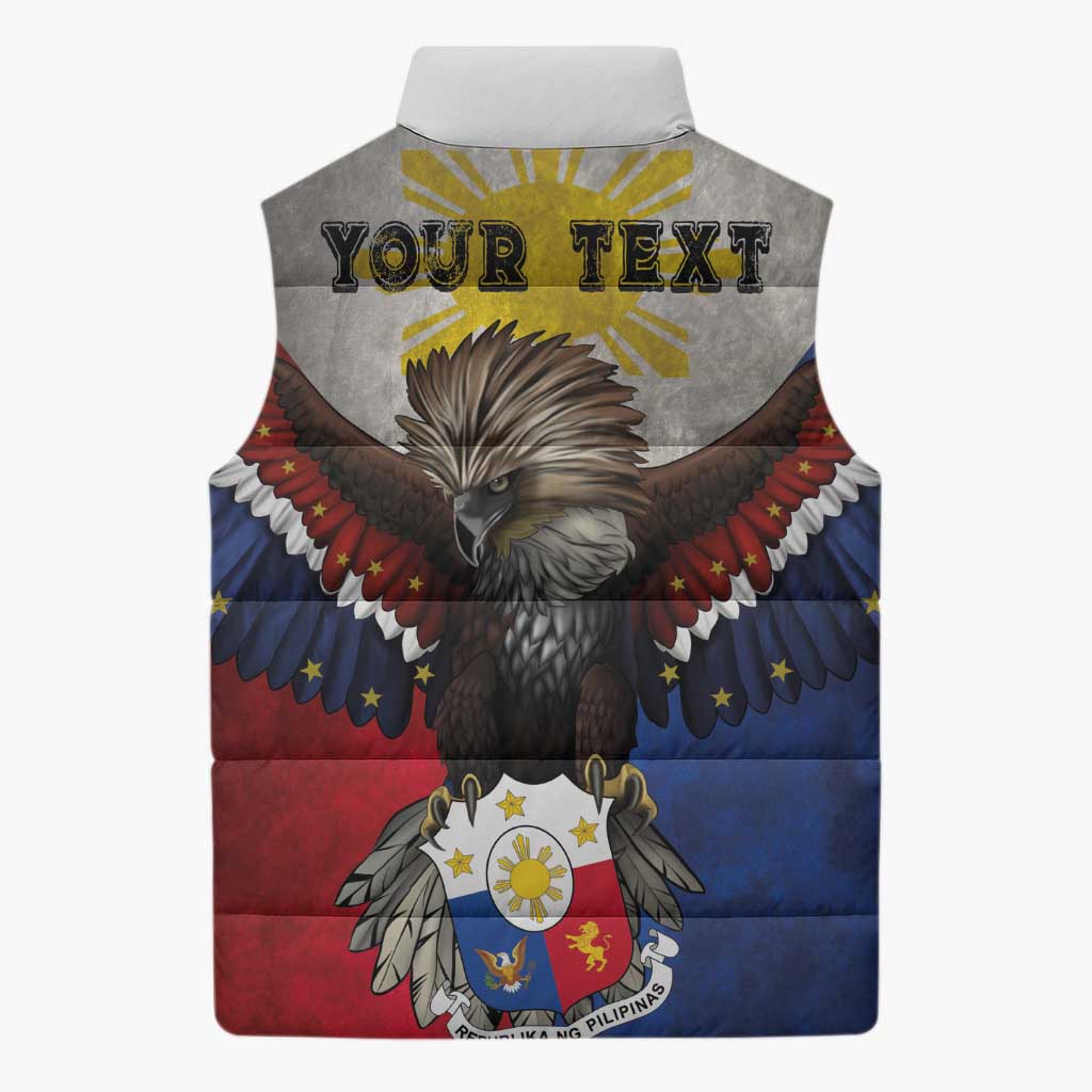 Custom Philippines World Champion Boxing Sleeveless Puffer Jacket Eagle-Grunge Design - Polynesian Pride
