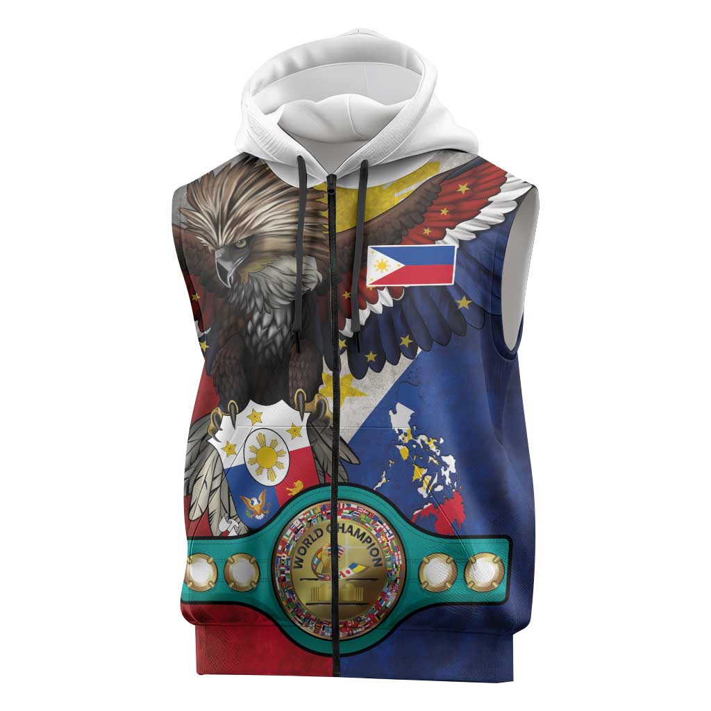 Custom Philippines World Champion Boxing Sleeveless Zip Hoodie Eagle-Grunge Design - Polynesian Pride
