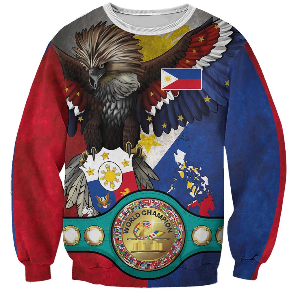 Custom Philippines World Champion Boxing Sweatshirt Eagle-Grunge Design - Polynesian Pride