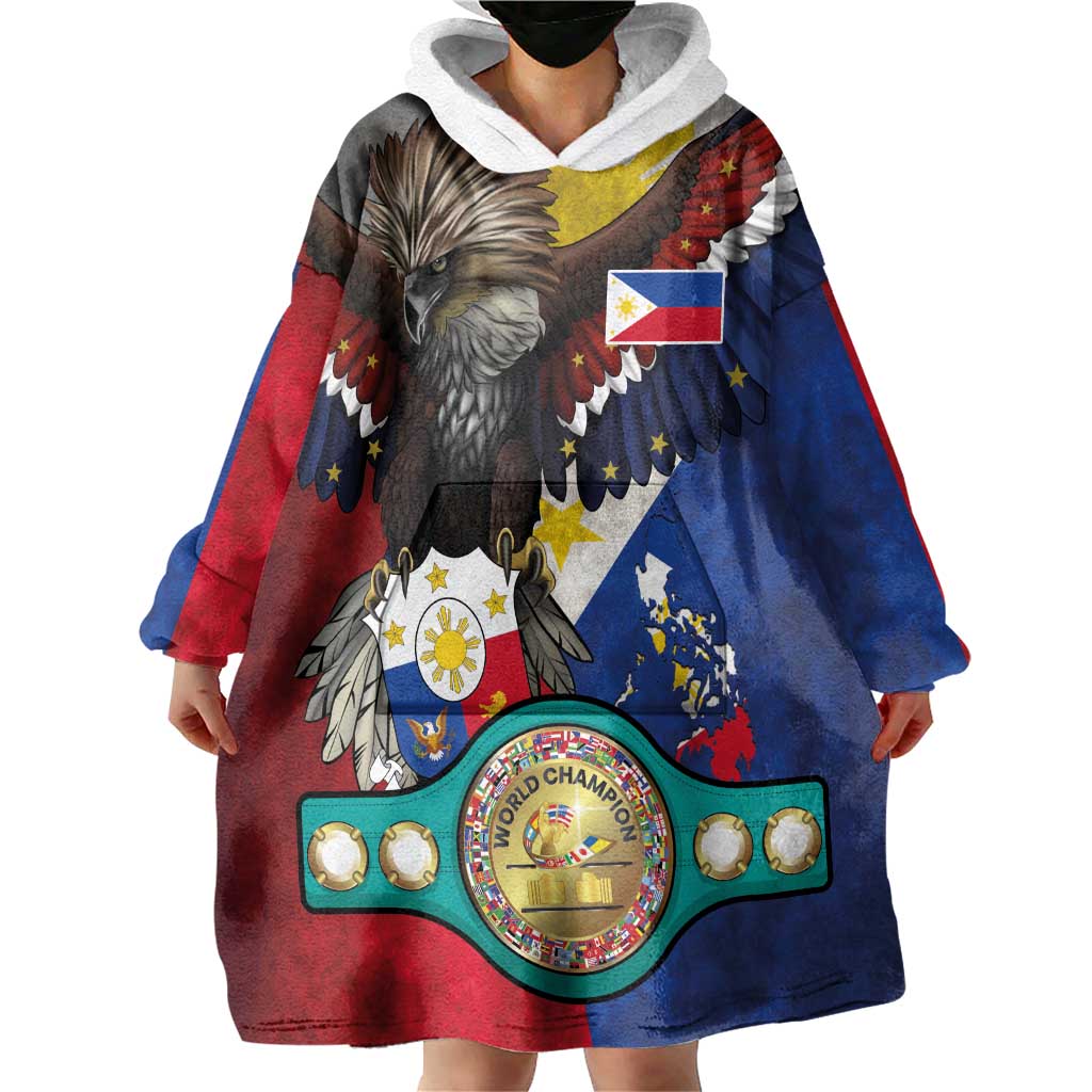 Custom Philippines World Champion Boxing Wearable Blanket Hoodie Eagle-Grunge Design - Polynesian Pride