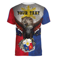Custom Philippines World Champion Boxing Women V-Neck T-Shirt Eagle-Grunge Design - Polynesian Pride
