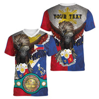 Custom Philippines World Champion Boxing Women V-Neck T-Shirt Eagle-Grunge Design - Polynesian Pride