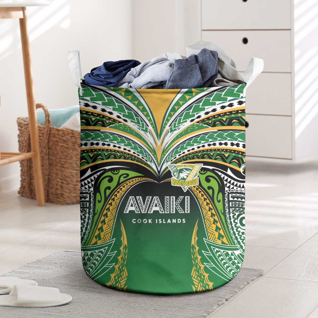 Cook Islands Rugby League Laundry Basket Avaiki Tatau Tribal Motifs Black Color - Polynesian Pride