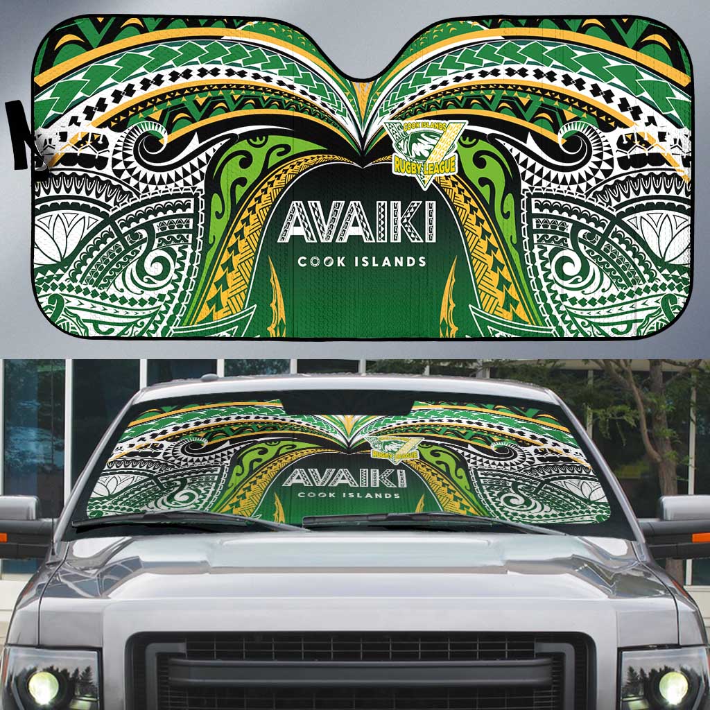 Cook Islands Rugby League Auto Sun Shade Avaiki Tatau Tribal Motifs Black Color - Polynesian Pride