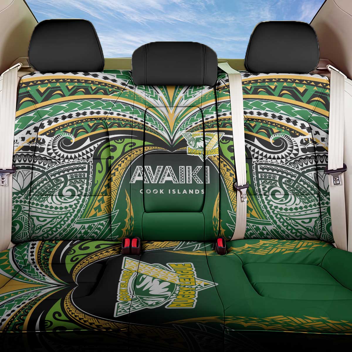 Cook Islands Rugby League Back Car Seat Cover Avaiki Tatau Tribal Motifs Black Color - Polynesian Pride