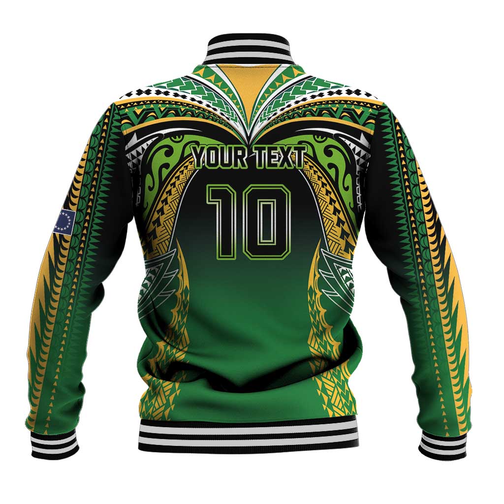 Custom Cook Islands Rugby League Baseball Jacket Avaiki Tatau Tribal Motifs Black Color - Polynesian Pride