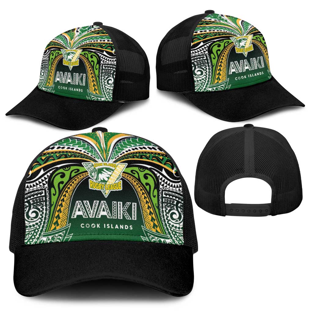 Cook Islands Rugby League Baseball Net Cap Avaiki Tatau Tribal Motifs Black Color - Polynesian Pride