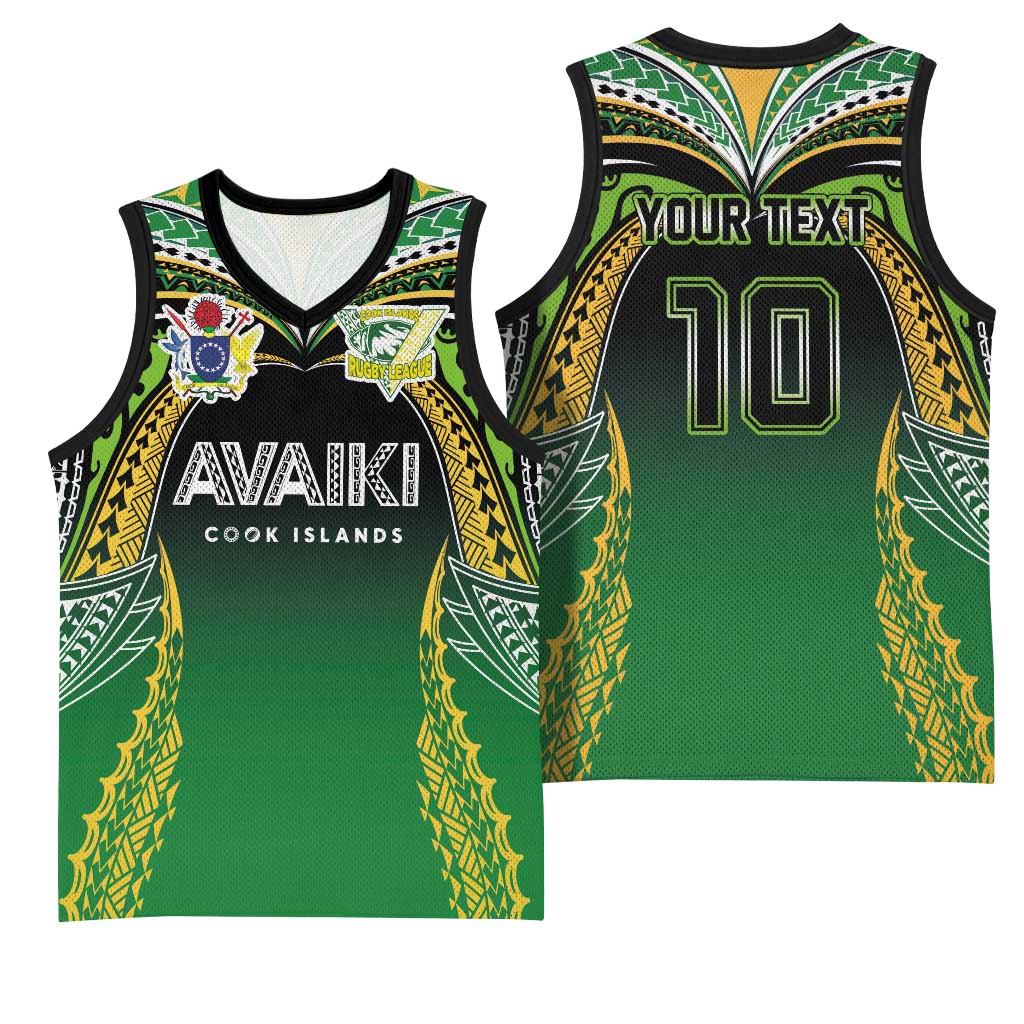 Custom Cook Islands Rugby League Basketball Jersey Avaiki Tatau Tribal Motifs Black Color - Polynesian Pride