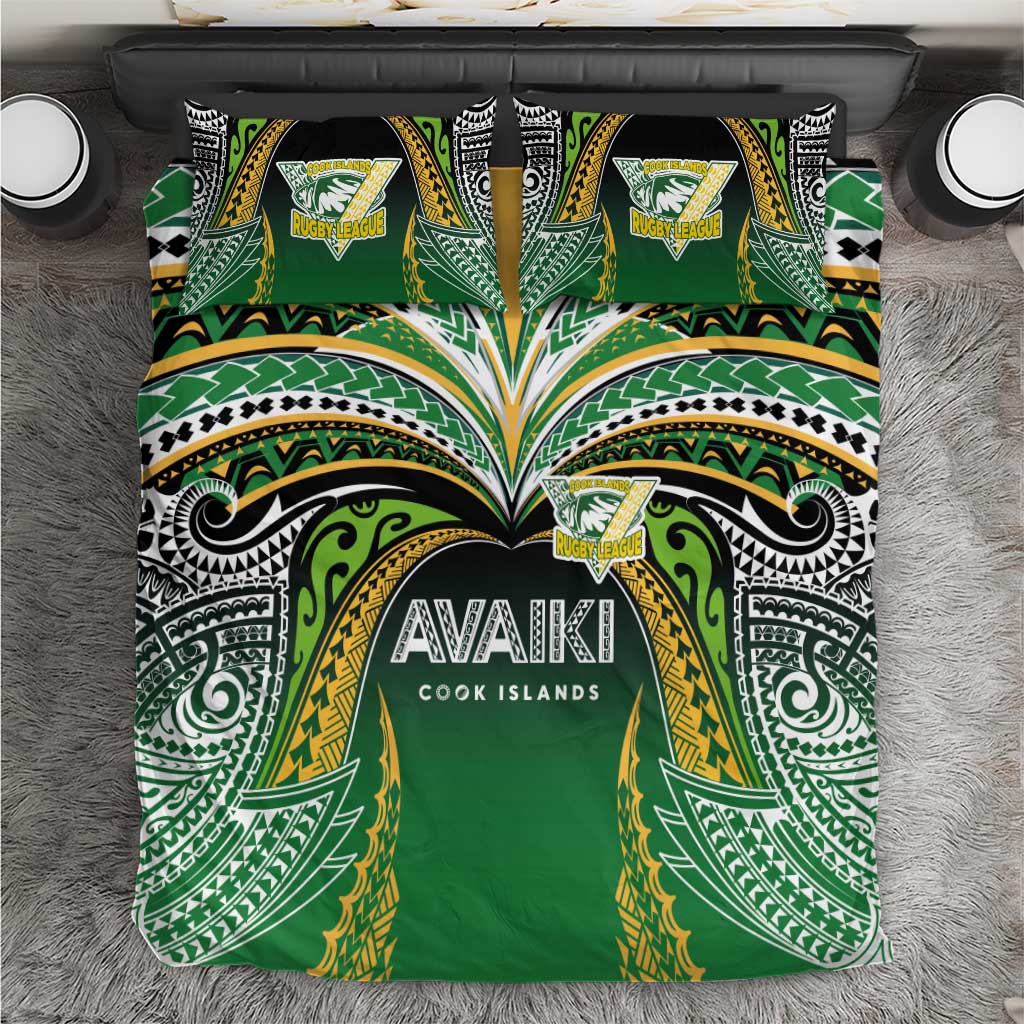 Cook Islands Rugby League Bedding Set Avaiki Tatau Tribal Motifs Black Color - Polynesian Pride