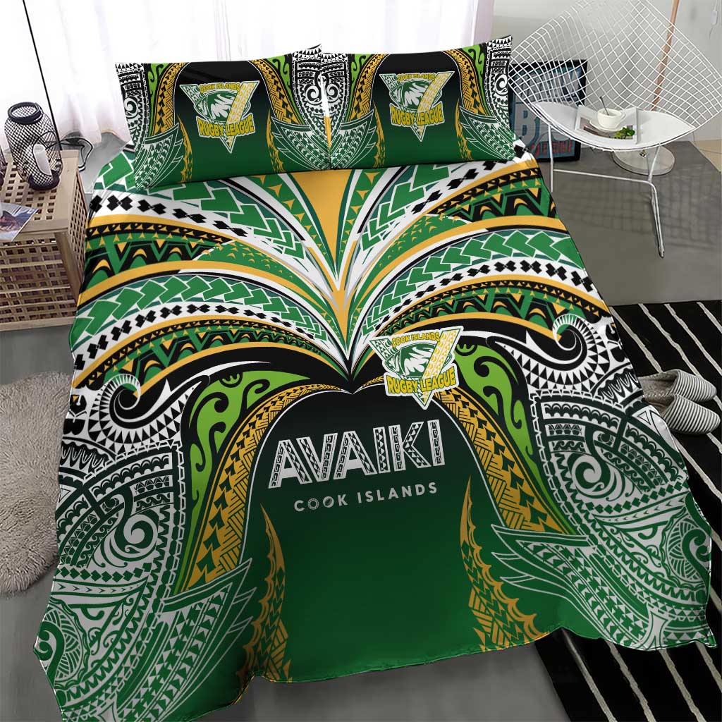 Cook Islands Rugby League Bedding Set Avaiki Tatau Tribal Motifs Black Color - Polynesian Pride