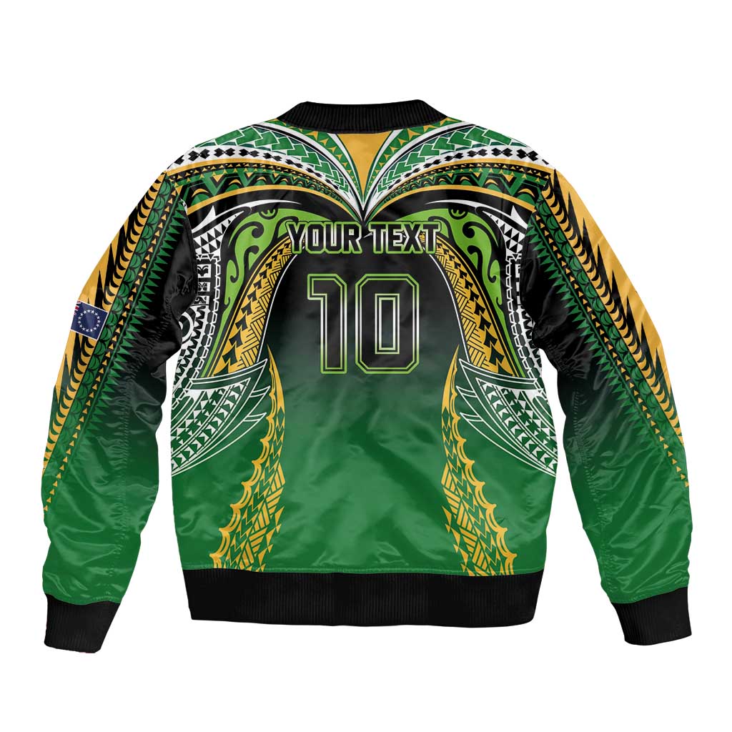 Custom Cook Islands Rugby League Bomber Jacket Avaiki Tatau Tribal Motifs Black Color - Polynesian Pride