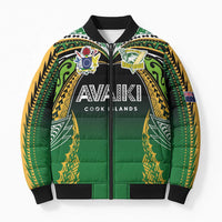 Custom Cook Islands Rugby League Bomber Puffer Jacket Avaiki Tatau Tribal Motifs Black Color - Polynesian Pride
