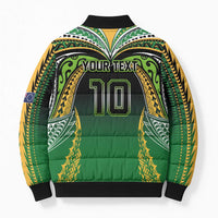 Custom Cook Islands Rugby League Bomber Puffer Jacket Avaiki Tatau Tribal Motifs Black Color - Polynesian Pride