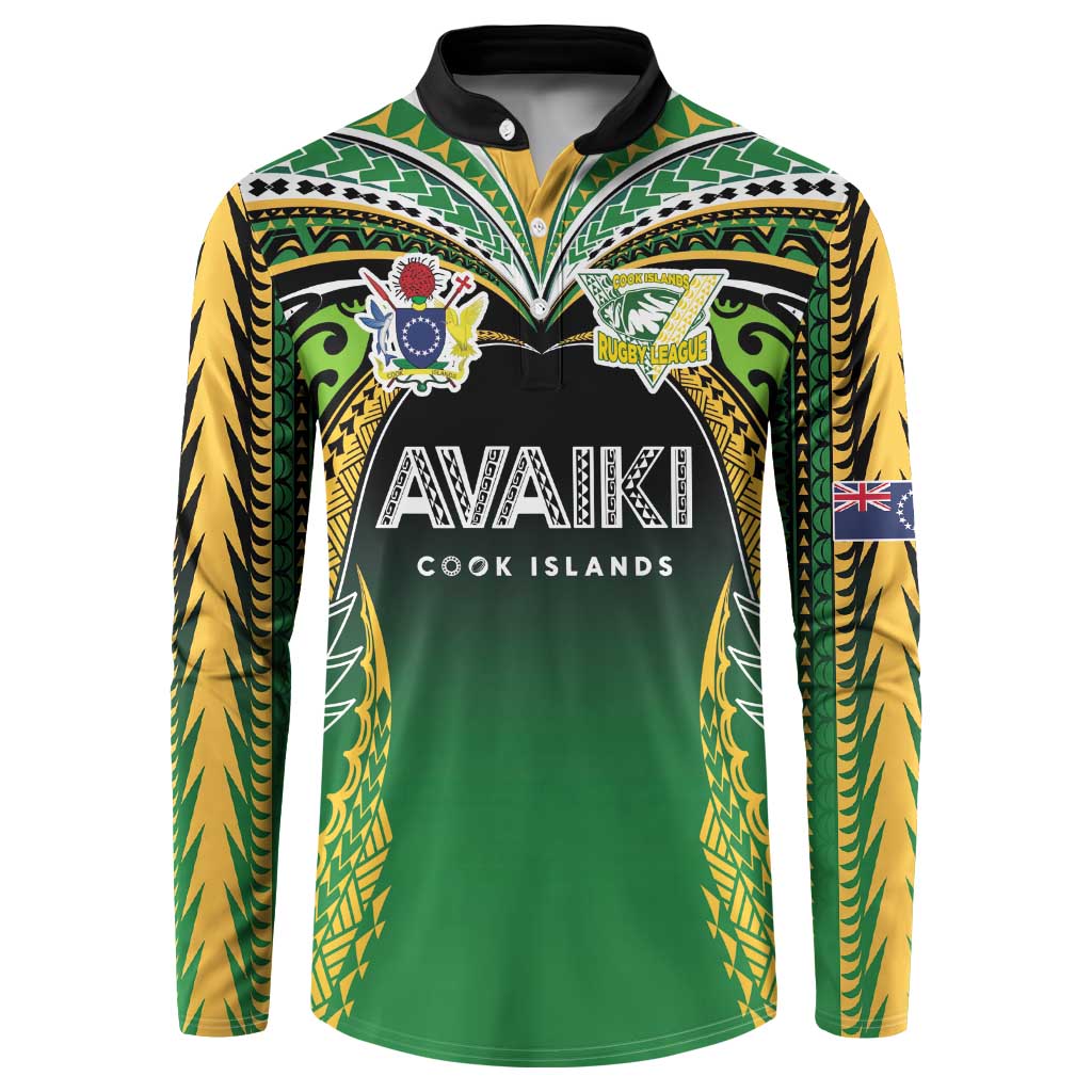 Custom Cook Islands Rugby League Button Sweatshirt Avaiki Tatau Tribal Motifs Black Color - Polynesian Pride