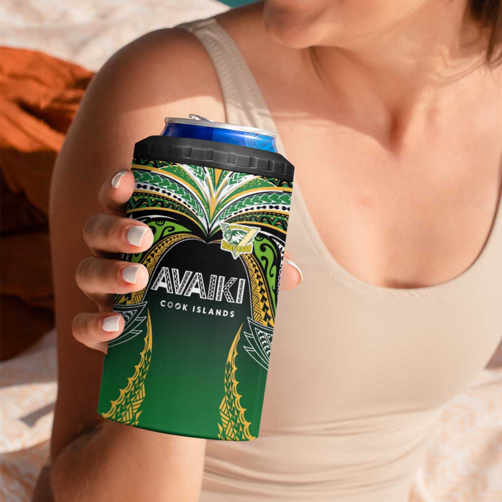 Custom Cook Islands Rugby League 4 in 1 Can Cooler Tumbler Avaiki Tatau Tribal Motifs Black Color - Polynesian Pride