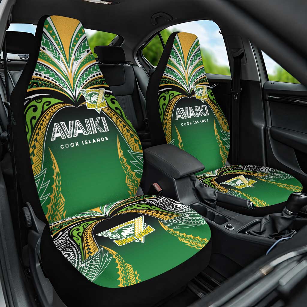 Cook Islands Rugby League Car Seat Cover Avaiki Tatau Tribal Motifs Black Color - Polynesian Pride