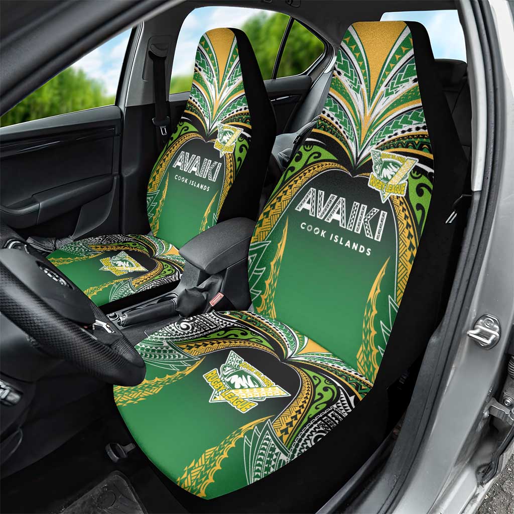 Cook Islands Rugby League Car Seat Cover Avaiki Tatau Tribal Motifs Black Color - Polynesian Pride