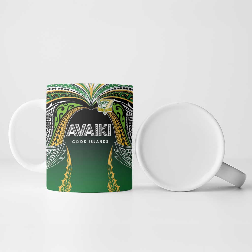 Custom Cook Islands Rugby League Ceramic Mug Avaiki Tatau Tribal Motifs Black Color - Polynesian Pride