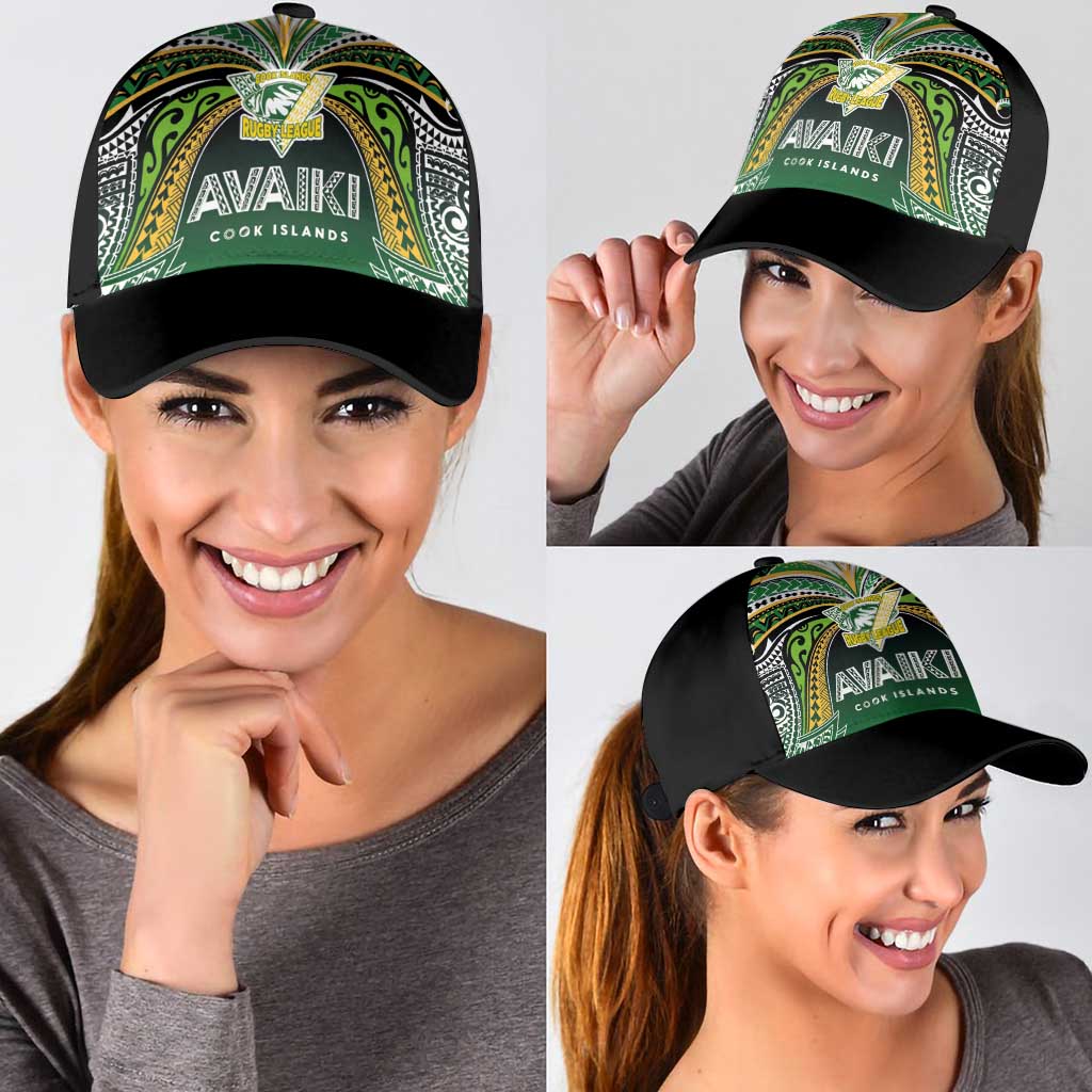 Cook Islands Rugby League Classic Cap Avaiki Tatau Tribal Motifs Black Color - Polynesian Pride