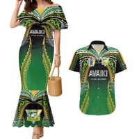 Custom Cook Islands Rugby League Couples Matching Mermaid Dress and Hawaiian Shirt Avaiki Tatau Tribal Motifs Black Color - Polynesian Pride
