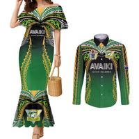 Custom Cook Islands Rugby League Couples Matching Mermaid Dress and Long Sleeve Button Shirt Avaiki Tatau Tribal Motifs Black Color - Polynesian Pride
