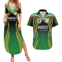 Custom Cook Islands Rugby League Couples Matching Summer Maxi Dress and Hawaiian Shirt Avaiki Tatau Tribal Motifs Black Color - Polynesian Pride