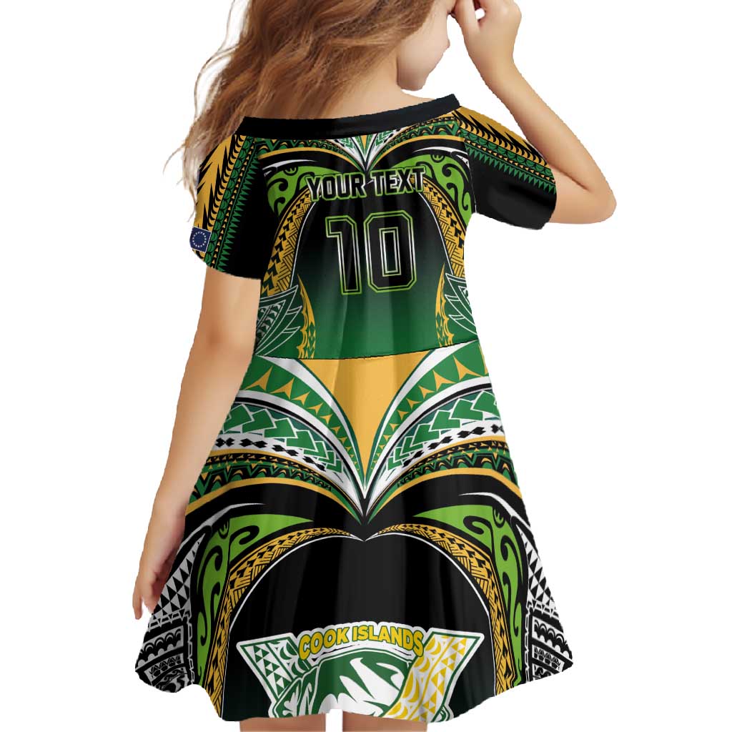 Custom Cook Islands Rugby League Family Matching Long Sleeve Bodycon Dress and Hawaiian Shirt Avaiki Tatau Tribal Motifs Black Color - Polynesian Pride