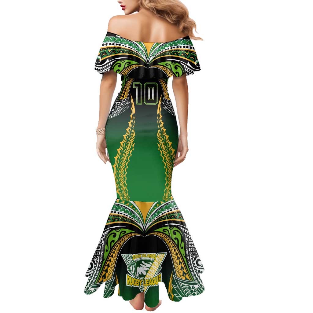 Custom Cook Islands Rugby League Family Matching Mermaid Dress and Hawaiian Shirt Avaiki Tatau Tribal Motifs Black Color - Polynesian Pride