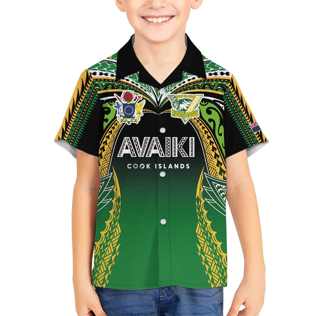 Custom Cook Islands Rugby League Family Matching Off Shoulder Short Dress and Hawaiian Shirt Avaiki Tatau Tribal Motifs Black Color - Polynesian Pride