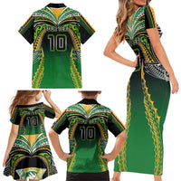 Custom Cook Islands Rugby League Family Matching Short Sleeve Bodycon Dress and Hawaiian Shirt Avaiki Tatau Tribal Motifs Black Color - Polynesian Pride