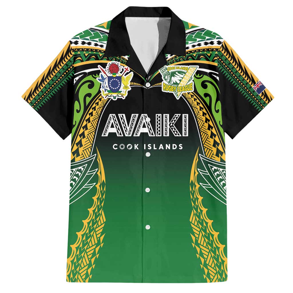 Custom Cook Islands Rugby League Family Matching Short Sleeve Bodycon Dress and Hawaiian Shirt Avaiki Tatau Tribal Motifs Black Color - Polynesian Pride