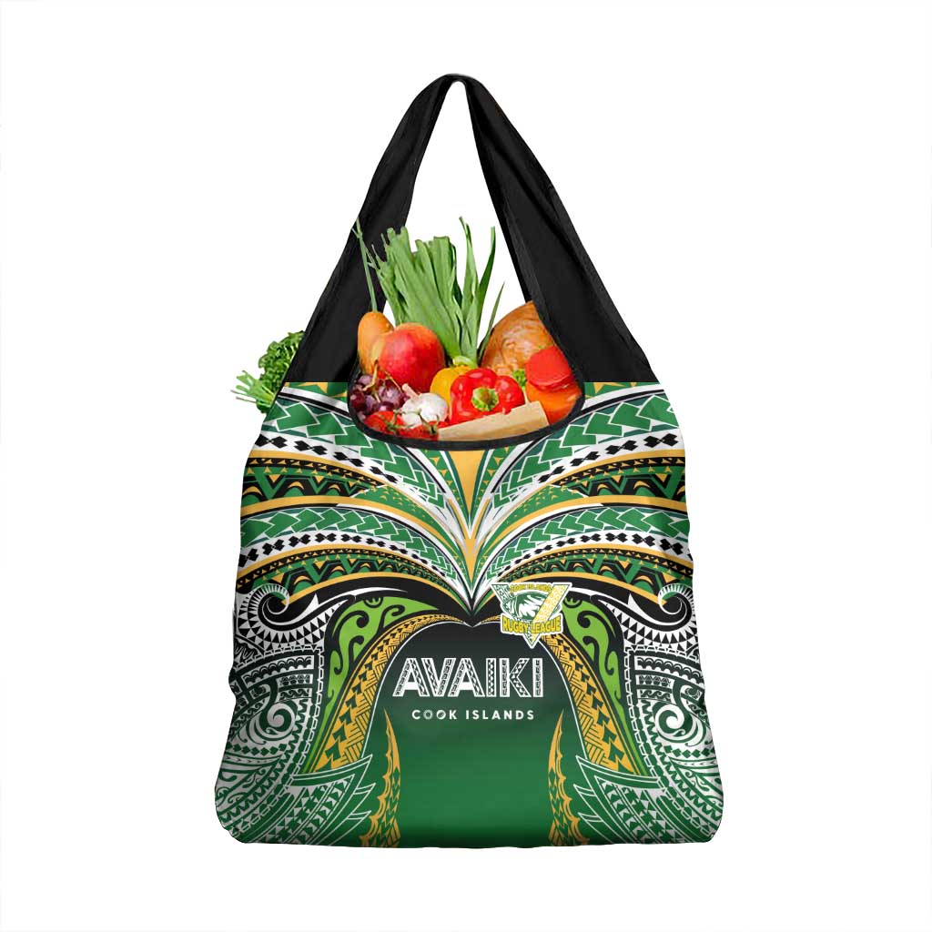Cook Islands Rugby League Grocery Bag Avaiki Tatau Tribal Motifs Black Color - Polynesian Pride