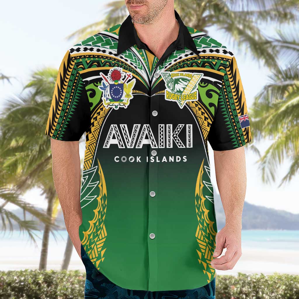 Custom Cook Islands Rugby League Hawaiian Shirt Avaiki Tatau Tribal Motifs Black Color - Polynesian Pride