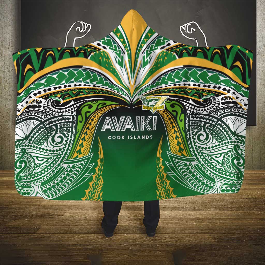 Cook Islands Rugby League Hooded Blanket Avaiki Tatau Tribal Motifs Black Color - Polynesian Pride