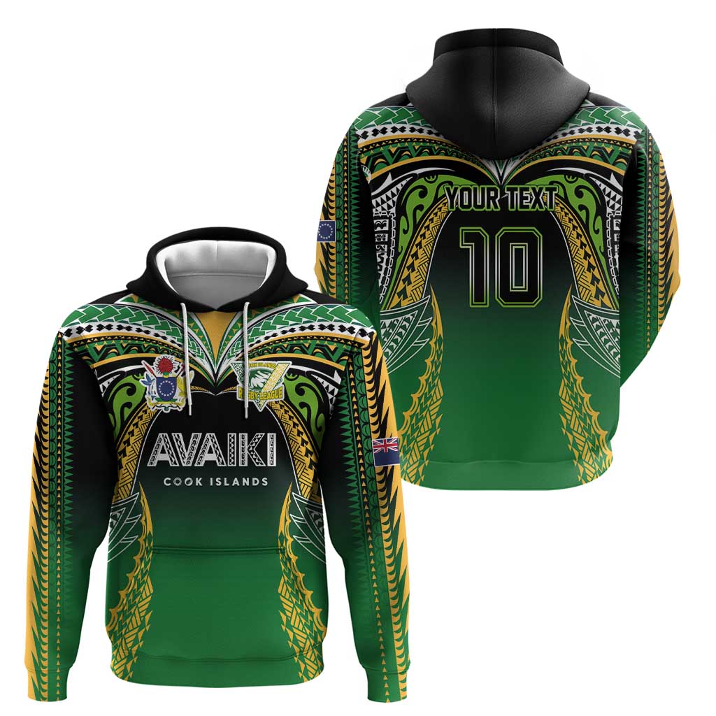 Custom Cook Islands Rugby League Hoodie Avaiki Tatau Tribal Motifs Black Color - Polynesian Pride