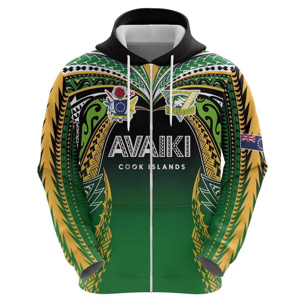 Custom Cook Islands Rugby League Hoodie Avaiki Tatau Tribal Motifs Black Color - Polynesian Pride