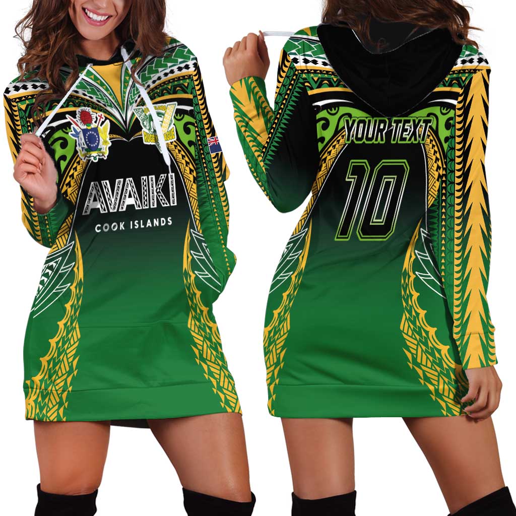 Custom Cook Islands Rugby League Hoodie Dress Avaiki Tatau Tribal Motifs Black Color - Polynesian Pride