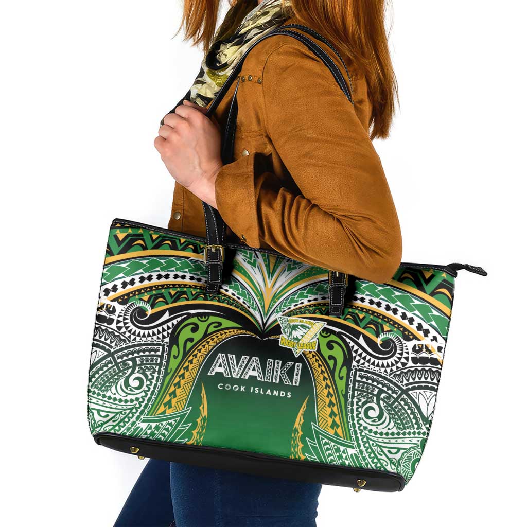 Cook Islands Rugby League Leather Tote Bag Avaiki Tatau Tribal Motifs Black Color - Polynesian Pride
