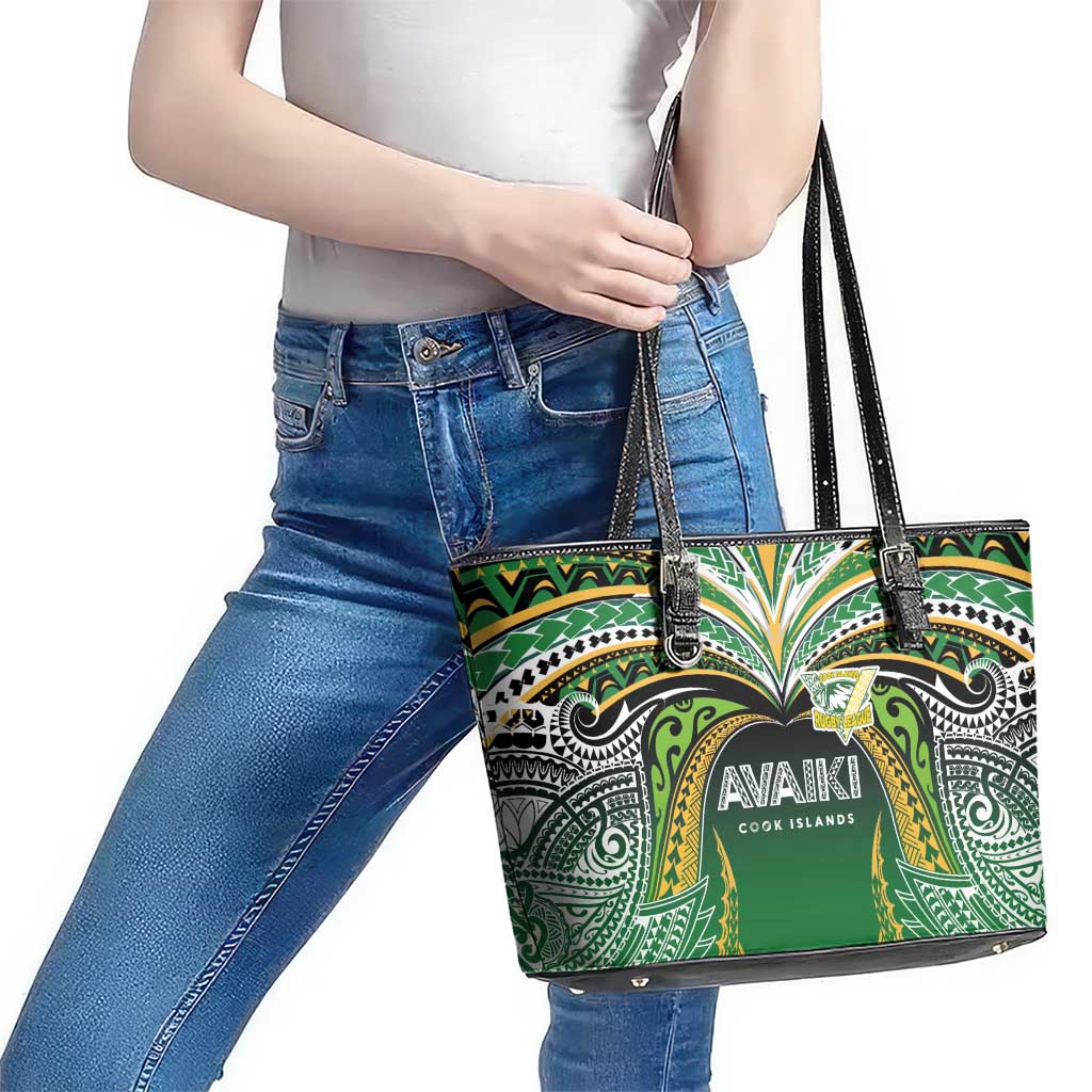 Cook Islands Rugby League Leather Tote Bag Avaiki Tatau Tribal Motifs Black Color - Polynesian Pride