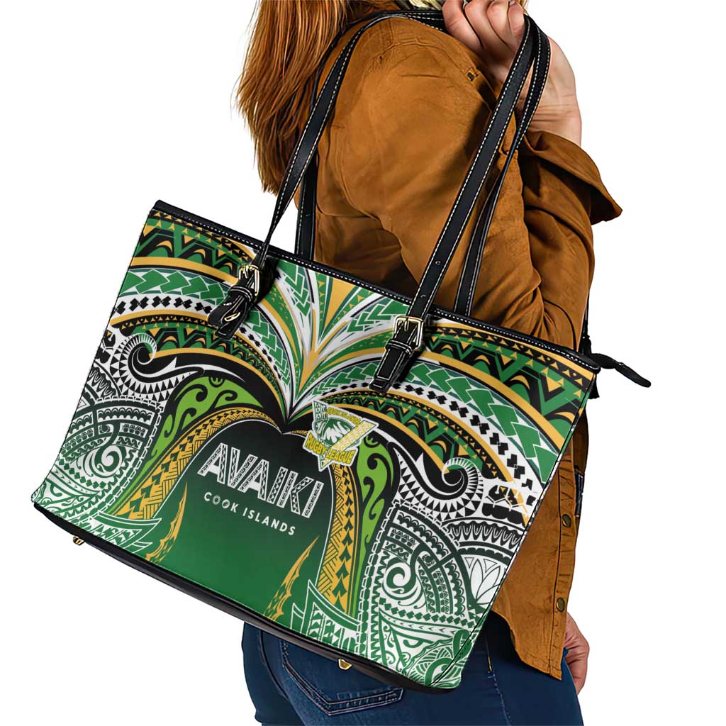 Cook Islands Rugby League Leather Tote Bag Avaiki Tatau Tribal Motifs Black Color - Polynesian Pride