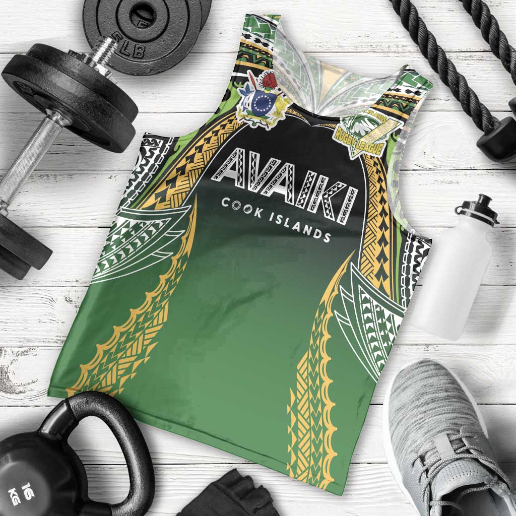Custom Cook Islands Rugby League Men Tank Top Avaiki Tatau Tribal Motifs Black Color - Polynesian Pride