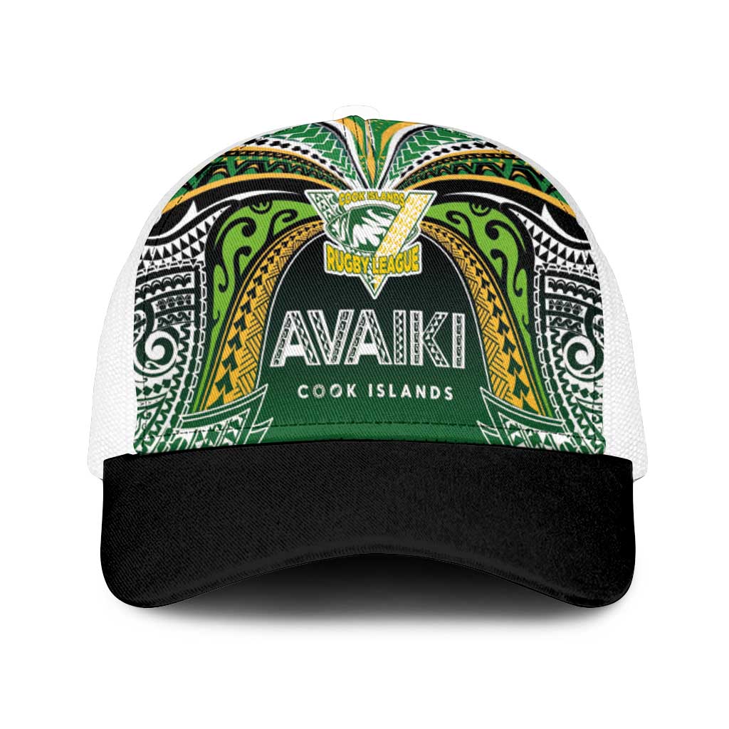 Cook Islands Rugby League Mesh Trucker Cap Avaiki Tatau Tribal Motifs Black Color - Polynesian Pride