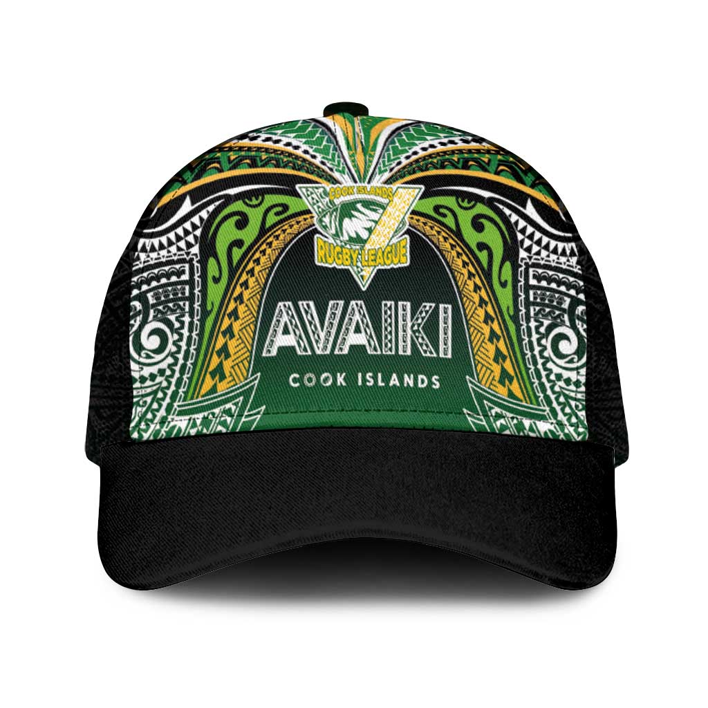 Cook Islands Rugby League Mesh Trucker Cap Avaiki Tatau Tribal Motifs Black Color - Polynesian Pride