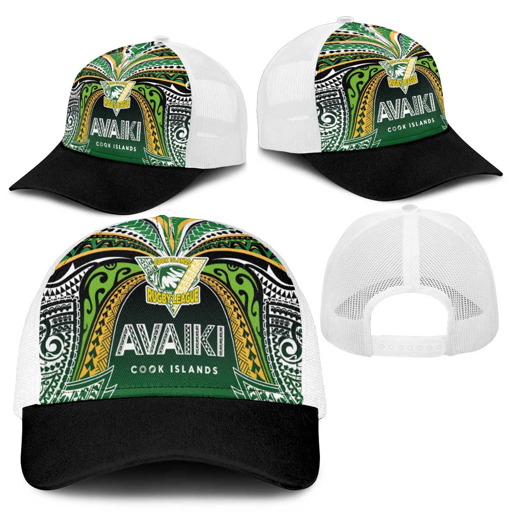 Cook Islands Rugby League Mesh Trucker Cap Avaiki Tatau Tribal Motifs Black Color - Polynesian Pride