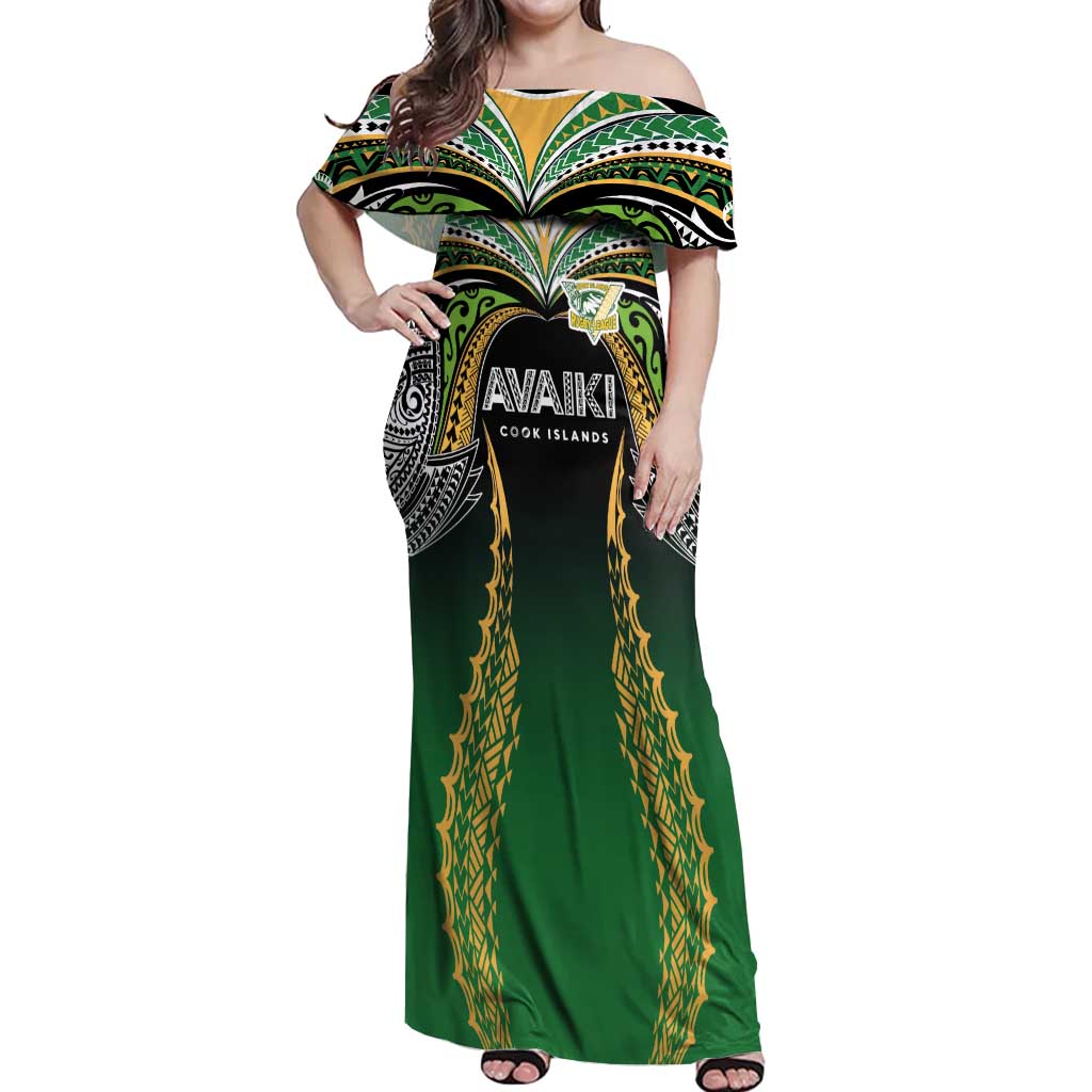 Custom Cook Islands Rugby League Off Shoulder Maxi Dress Avaiki Tatau Tribal Motifs Black Color - Polynesian Pride