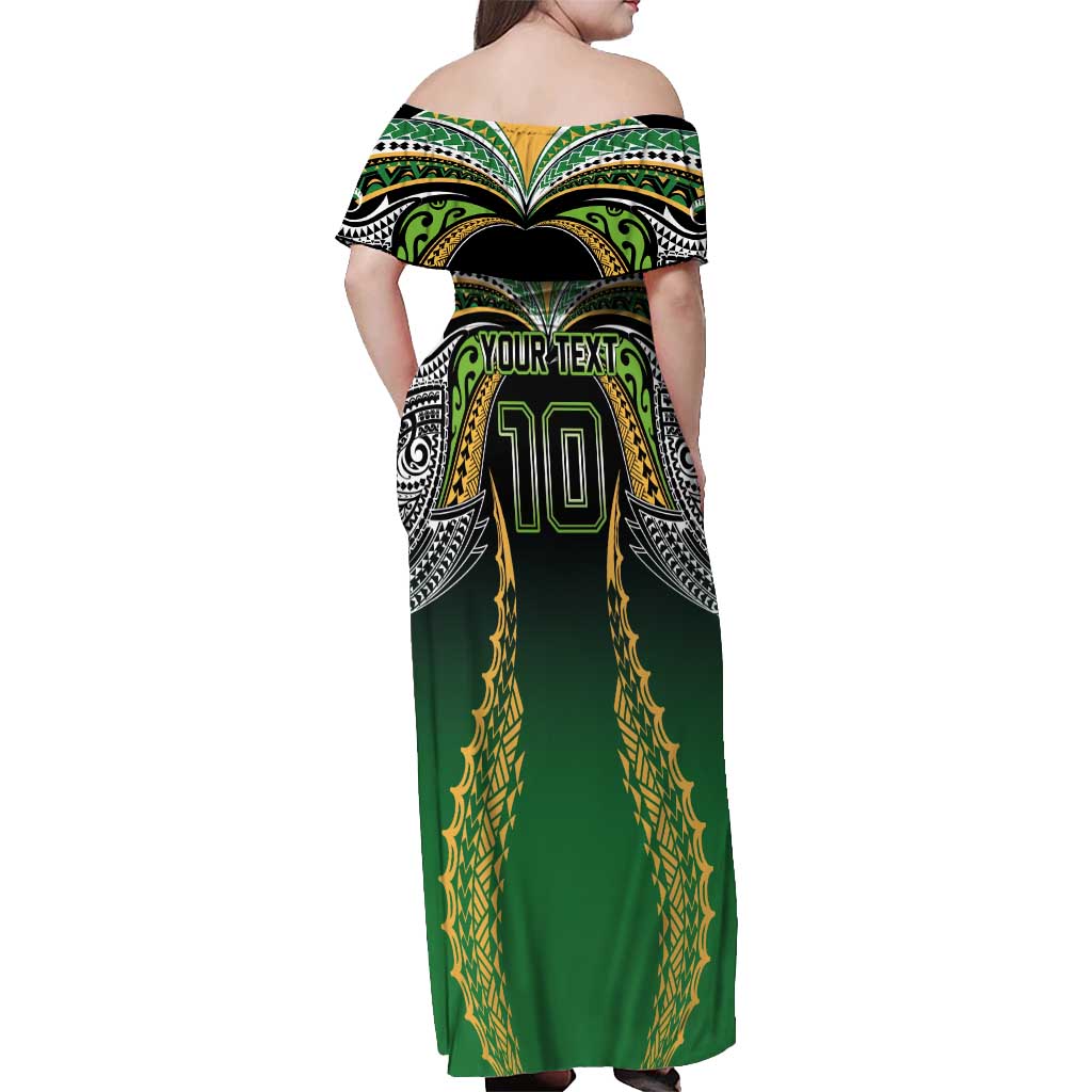 Custom Cook Islands Rugby League Off Shoulder Maxi Dress Avaiki Tatau Tribal Motifs Black Color - Polynesian Pride