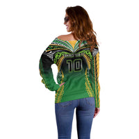 Custom Cook Islands Rugby League Off Shoulder Sweater Avaiki Tatau Tribal Motifs Black Color - Polynesian Pride