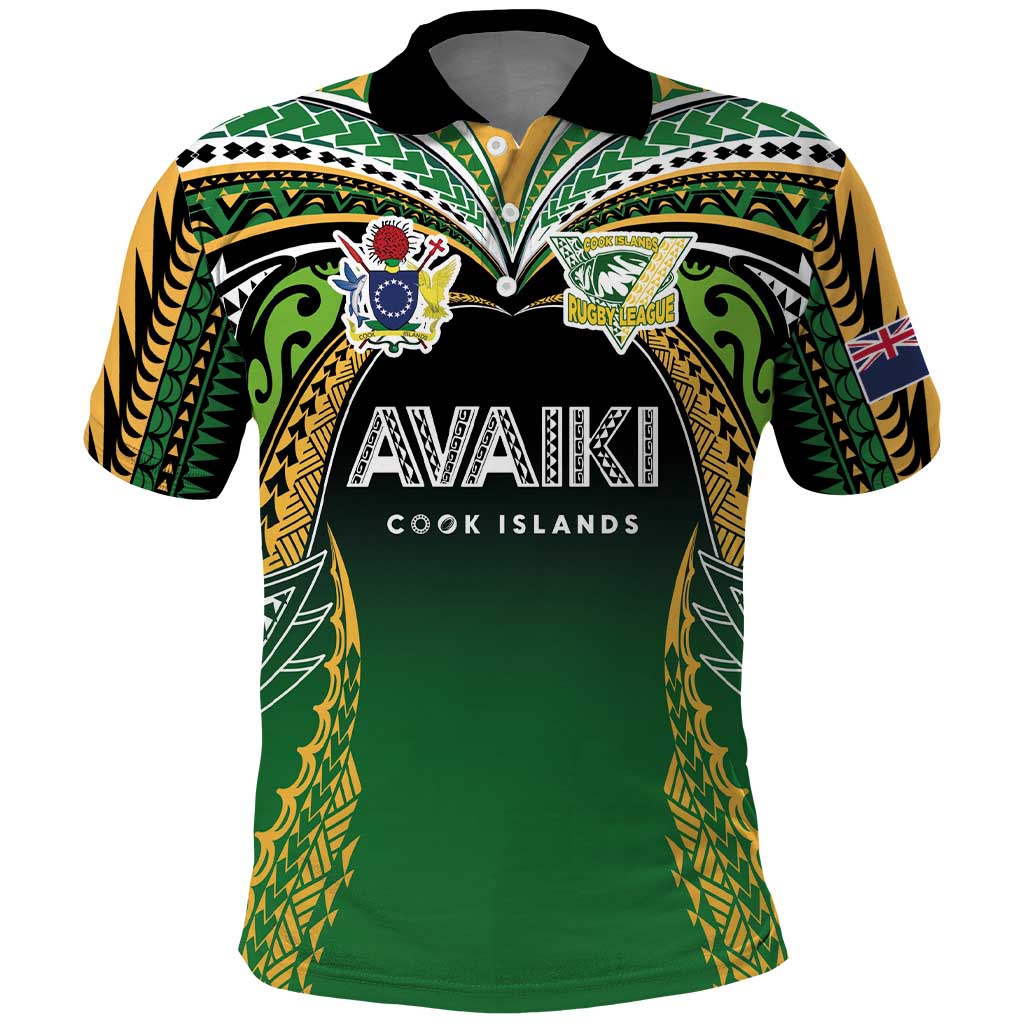 Custom Cook Islands Rugby League Polo Shirt Avaiki Tatau Tribal Motifs Black Color - Polynesian Pride