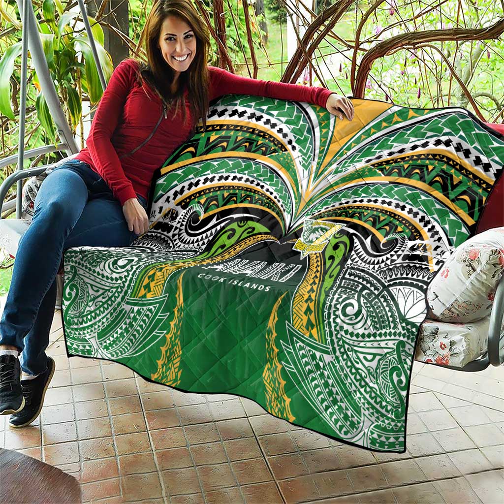 Cook Islands Rugby League Quilt Avaiki Tatau Tribal Motifs Black Color - Polynesian Pride